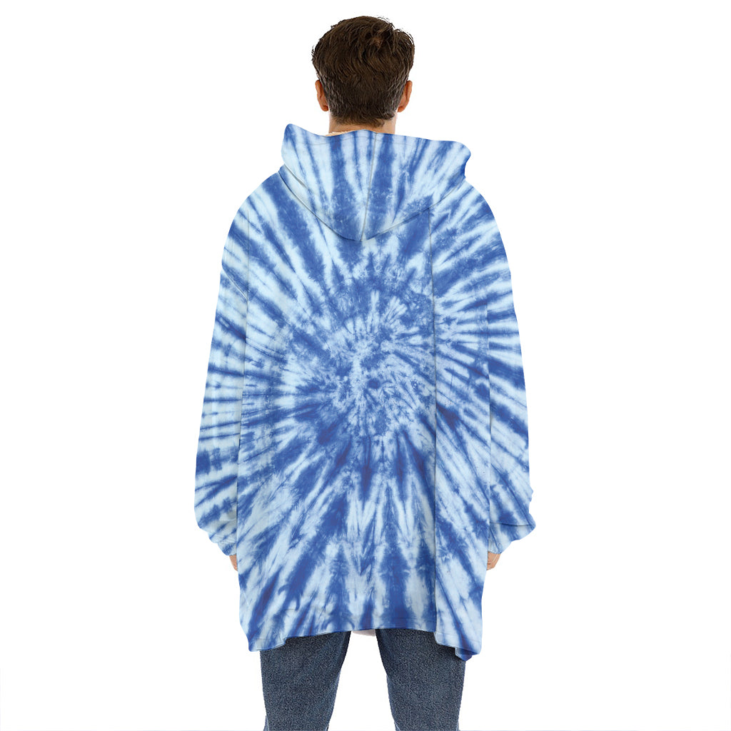 Blue Tie Dye Print Hoodie Blanket