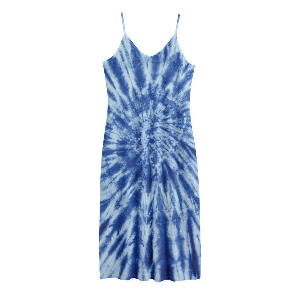 Blue Tie Dye Print Jersey Midi Cami Dress