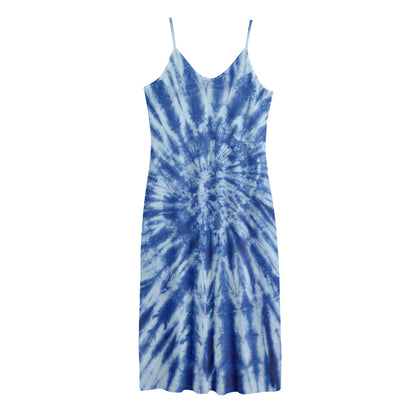 Blue Tie Dye Print Jersey Midi Cami Dress