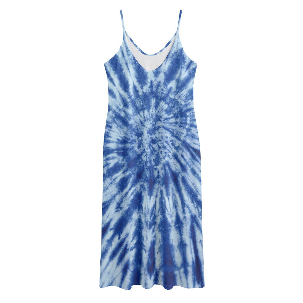 Blue Tie Dye Print Jersey Midi Cami Dress