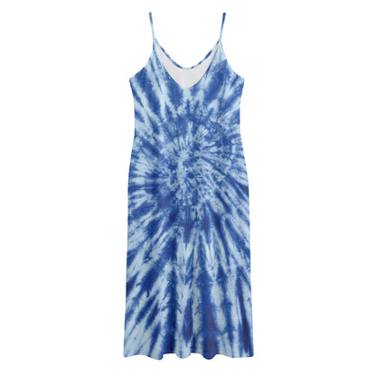 Blue Tie Dye Print Jersey Midi Cami Dress