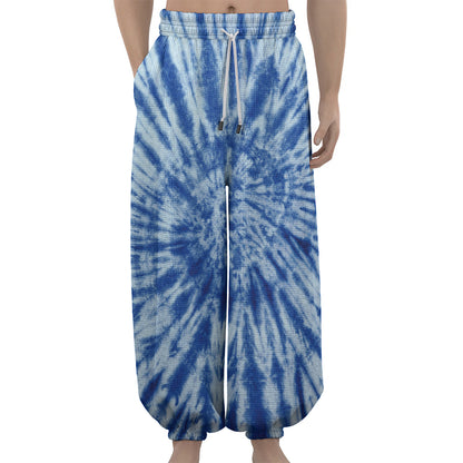 Blue Tie Dye Print Lantern Pants