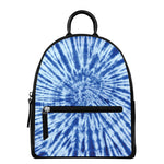Blue Tie Dye Print Leather Backpack