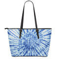 Blue Tie Dye Print Leather Tote Bag With Zipper