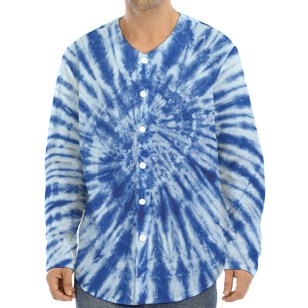 Blue Tie Dye Print Long Sleeve Baseball Jersey