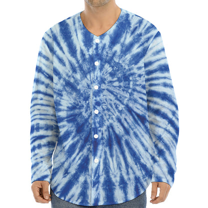 Blue Tie Dye Print Long Sleeve Baseball Jersey