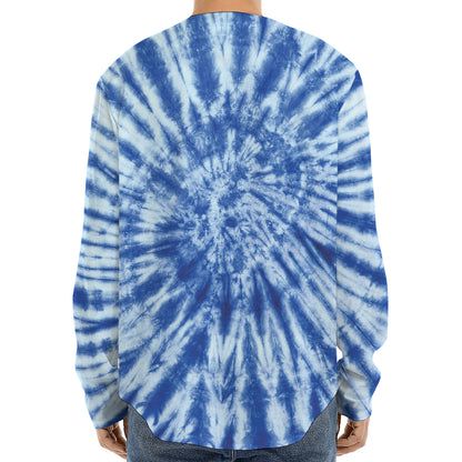 Blue Tie Dye Print Long Sleeve Baseball Jersey