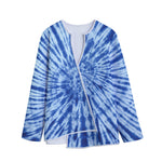 Blue Tie Dye Print Long Sleeve Short Coat