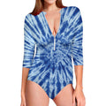Blue Tie Dye Print Long Sleeve Swimsuit
