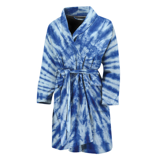 Blue Tie Dye Print Men's Bathrobe