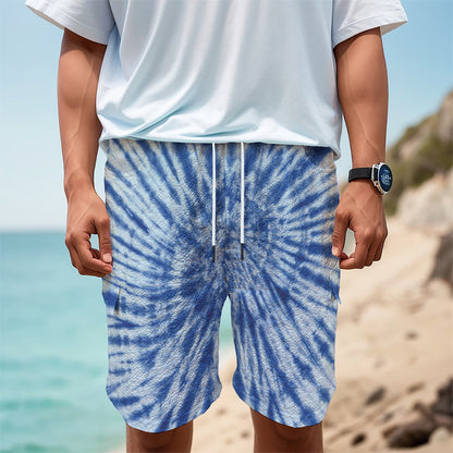 Blue Tie Dye Print Men's Cargo Shorts