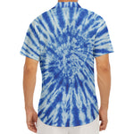 Blue Tie Dye Print Men's Deep V-Neck Shirt