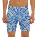 Blue Tie Dye Print Men's Long Boxer Briefs