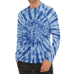 Blue Tie Dye Print Men's Long Sleeve Rash Guard