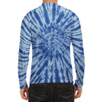 Blue Tie Dye Print Men's Long Sleeve Rash Guard