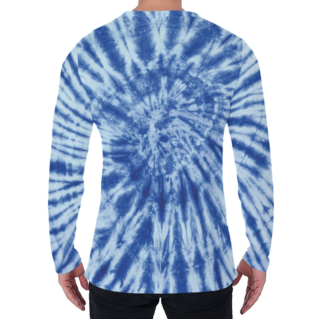 Blue Tie Dye Print Men's Long Sleeve T-Shirt