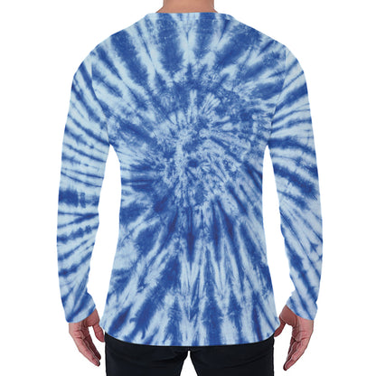 Blue Tie Dye Print Men's Long Sleeve T-Shirt