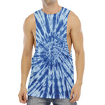 Blue Tie Dye Print Men's Muscle Tank Top