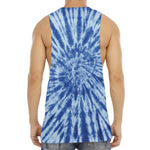 Blue Tie Dye Print Men's Muscle Tank Top