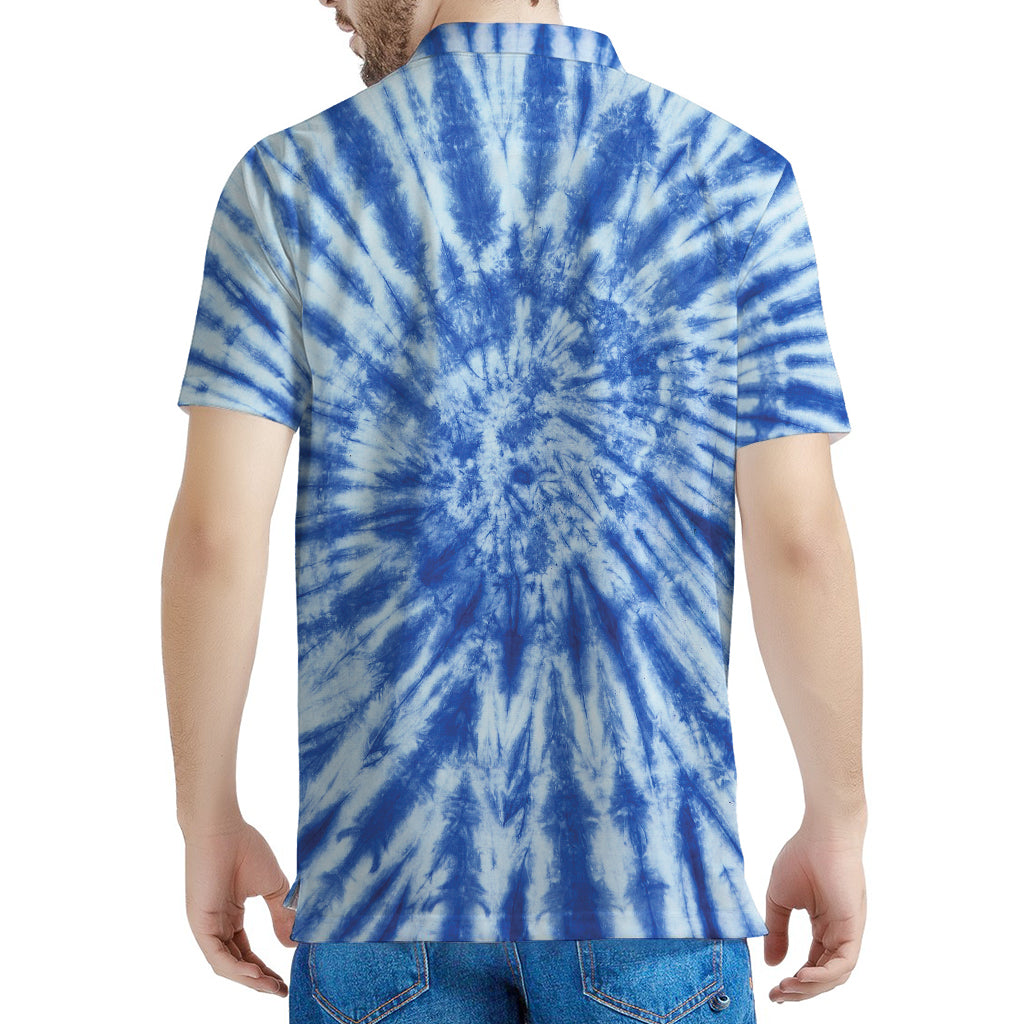 Blue Tie Dye Print Men's Polo Shirt
