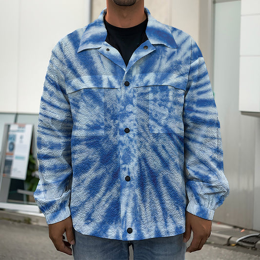 Blue Tie Dye Print Men's Shirt Jacket