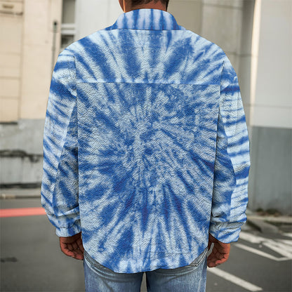 Blue Tie Dye Print Men's Shirt Jacket
