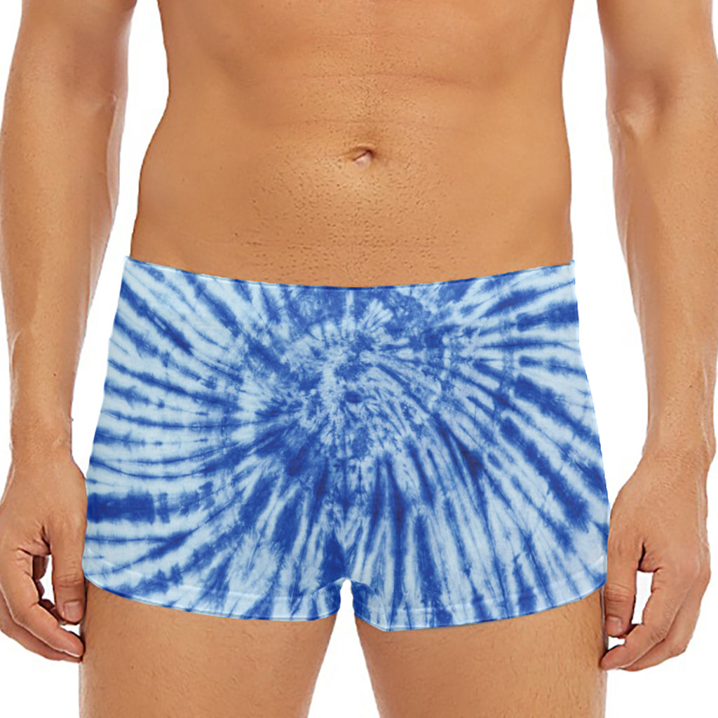 Blue Tie Dye Print Men's Short Boxer Briefs
