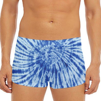 Blue Tie Dye Print Men's Short Boxer Briefs