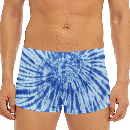 Blue Tie Dye Print Men's Short Boxer Briefs