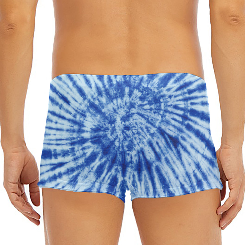 Blue Tie Dye Print Men's Short Boxer Briefs