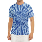 Blue Tie Dye Print Men's Short Sleeve Rash Guard