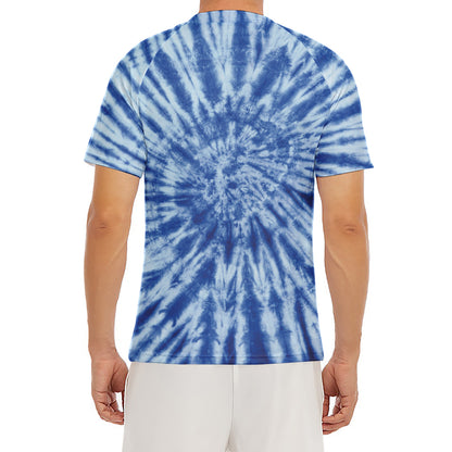 Blue Tie Dye Print Men's Short Sleeve Rash Guard