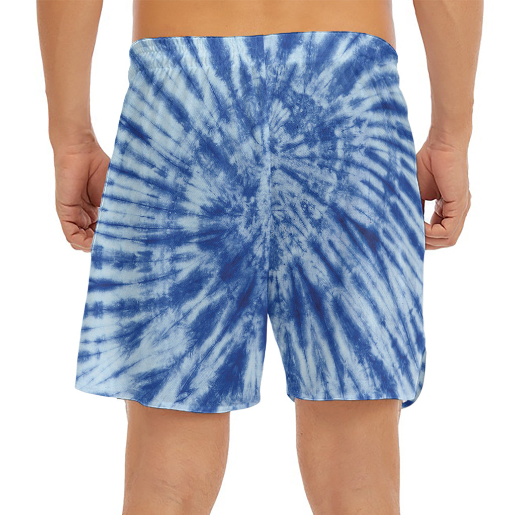 Blue Tie Dye Print Men's Split Running Shorts