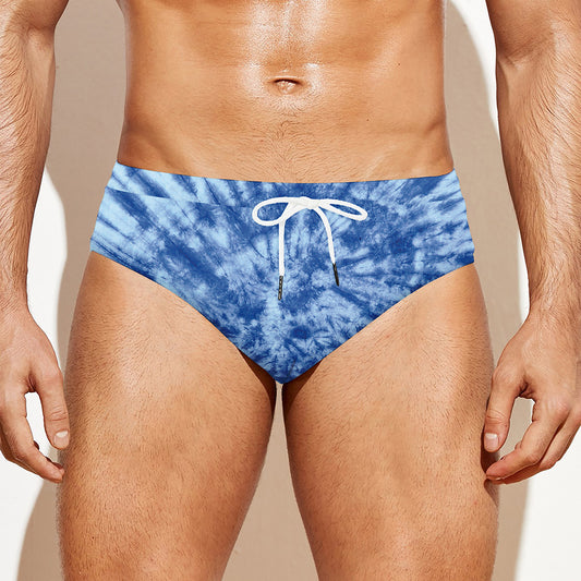 Blue Tie Dye Print Men's Swim Briefs