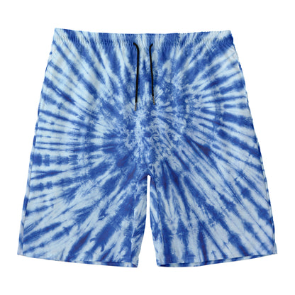 Blue Tie Dye Print Men's Swim Trunks