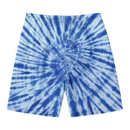 Blue Tie Dye Print Men's Swim Trunks
