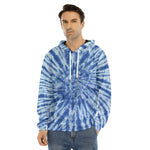 Blue Tie Dye Print Men's Velvet Pullover Hoodie