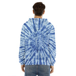 Blue Tie Dye Print Men's Velvet Pullover Hoodie