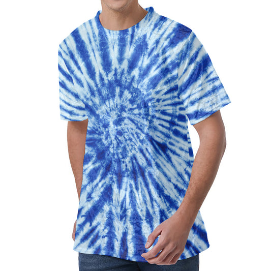 Blue Tie Dye Print Men's Velvet T-Shirt