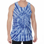 Blue Tie Dye Print Men's Velvet Tank Top
