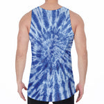 Blue Tie Dye Print Men's Velvet Tank Top