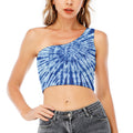 Blue Tie Dye Print One Shoulder Crop Top