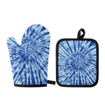 Blue Tie Dye Print Oven Mitt And Pot Holder Set