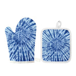 Blue Tie Dye Print Oven Mitt And Pot Holder Set
