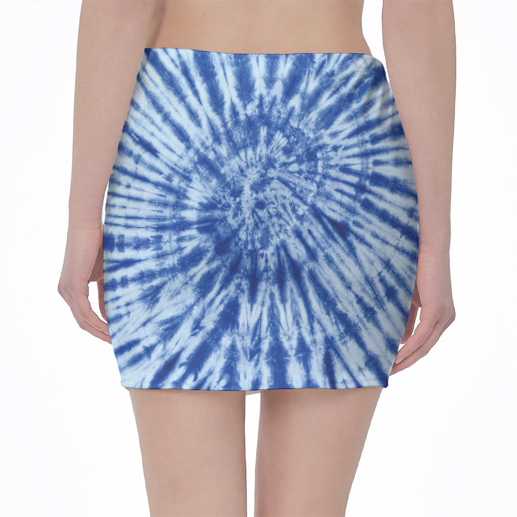 Blue Tie Dye Print Pencil Mini Skirt