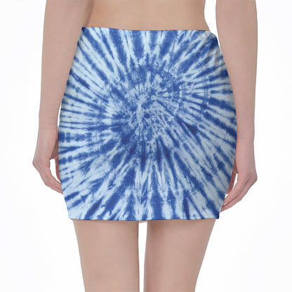 Blue Tie Dye Print Pencil Mini Skirt