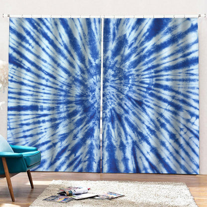 Blue Tie Dye Print Pencil Pleat Curtains