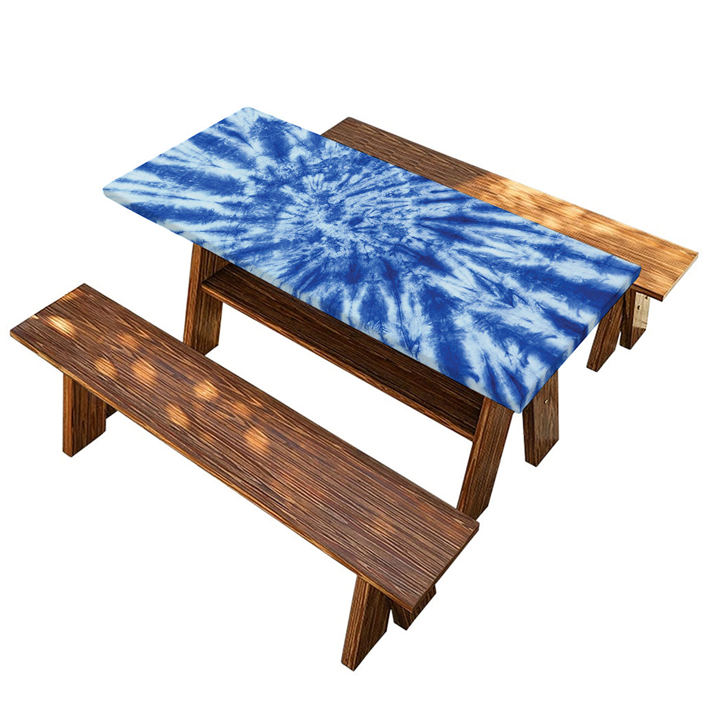 Blue Tie Dye Print Picnic Table Cover