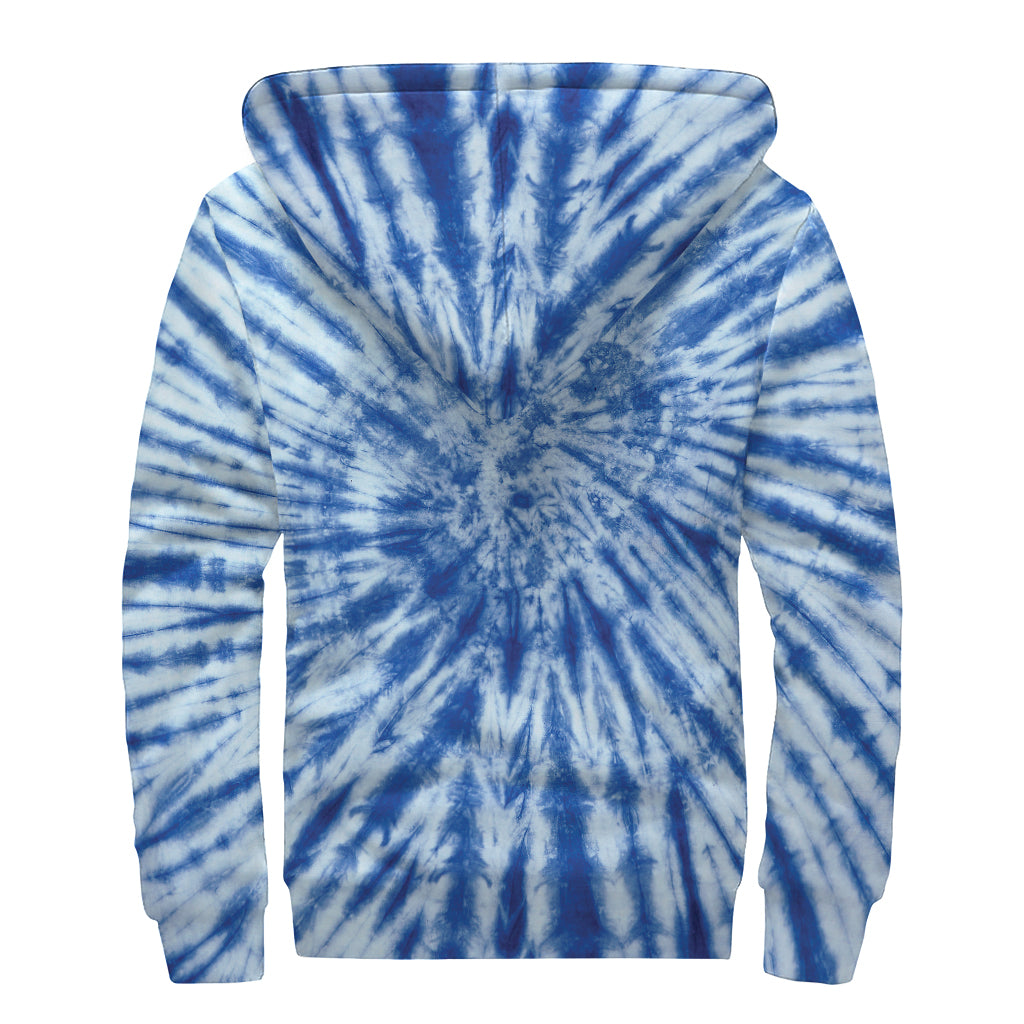 Blue Tie Dye Print Sherpa Lined Zip Up Hoodie