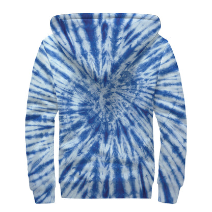 Blue Tie Dye Print Sherpa Lined Zip Up Hoodie